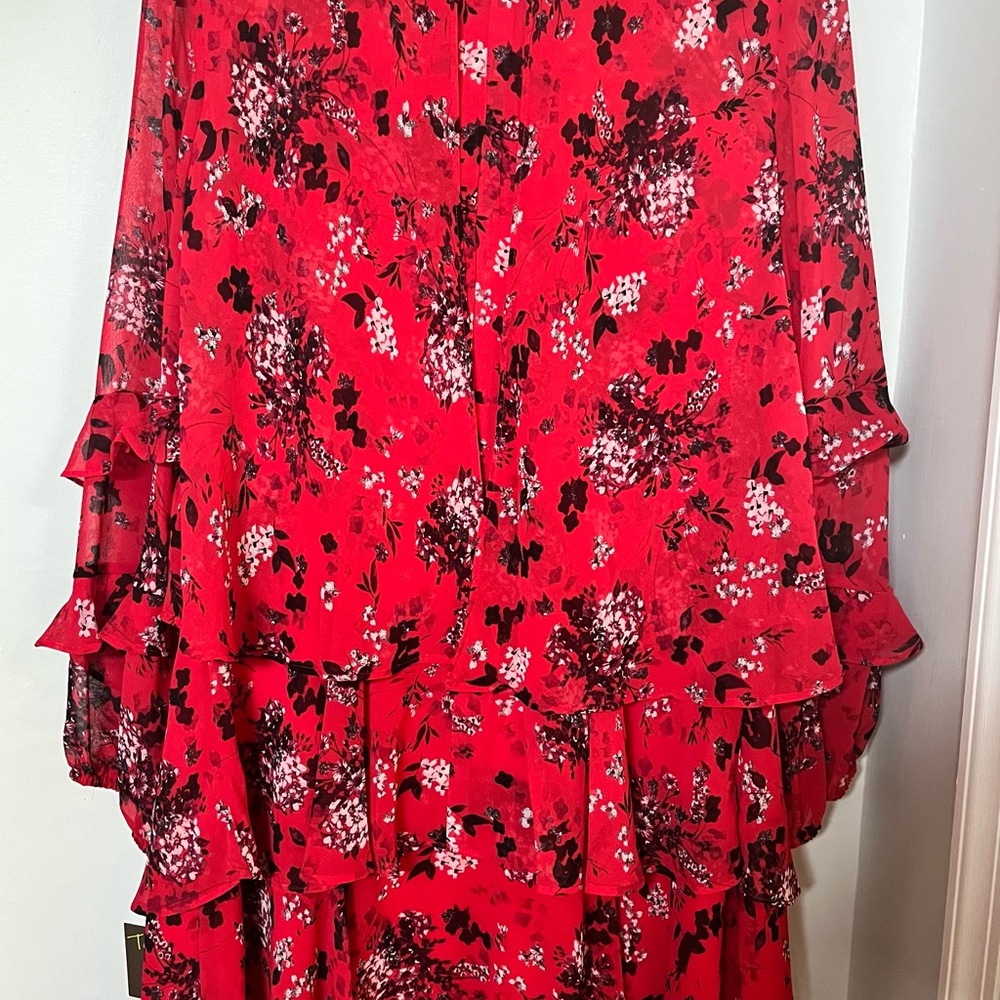Taylor Vibrant Red Floral Dress